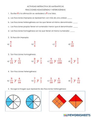 Fracciones homogéneas y heterogéneas