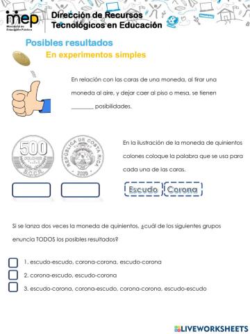 Identificar todos los posibles resultados al realizar experimentos simples.