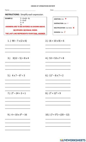 Order of Operations Review