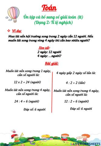 Ôn tập tỉ lệ nghịch