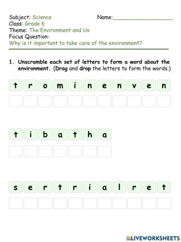 Environment and Us Activity 1