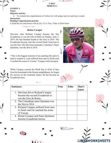 True- False- Don’t know questions - Richard Carapaz