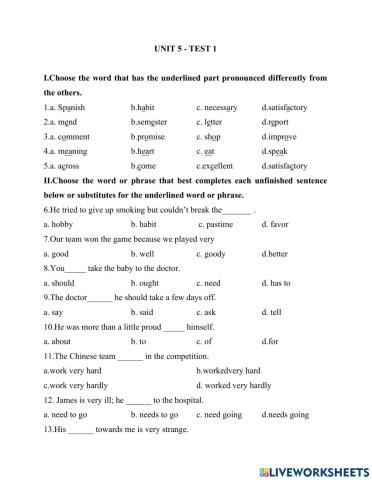 English 8 unit 5 test 1