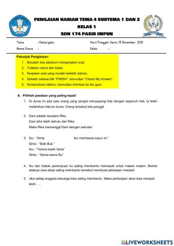 Penilaian harian tema 4 sub 1&2