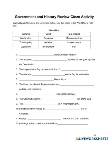 EL Civics Government 40.4 - Vocabulary Cloze Activity