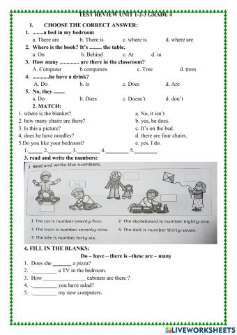 test review unit 1-2-3 grade 4