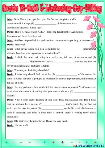 Unit 5 - Listening - Gap-filling - Grade 12