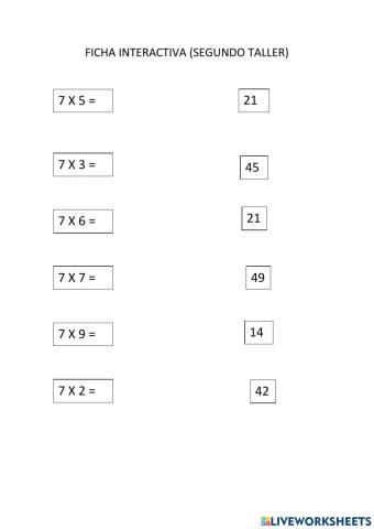 Ficha sobre las multiplicaciones con el número 7