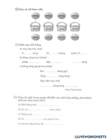 Điền vần, từ ngữ vào chỗ trống