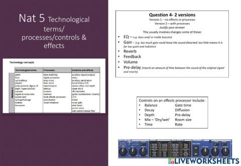 Nat 5 Music Tech Effects controls and processes