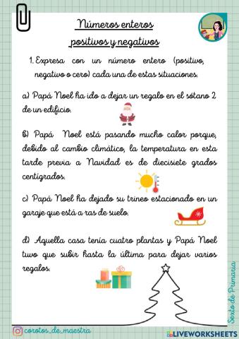 Números enteros. negativos y positivos.