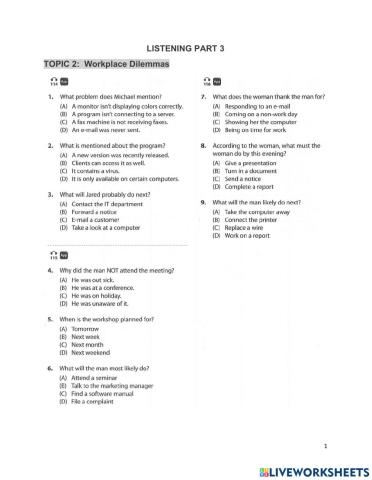 TOEIC LISTENING PART 3 - Topic 2