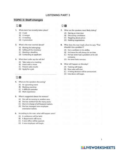 TOIEC LISTENIG PART 3 - Topic 3