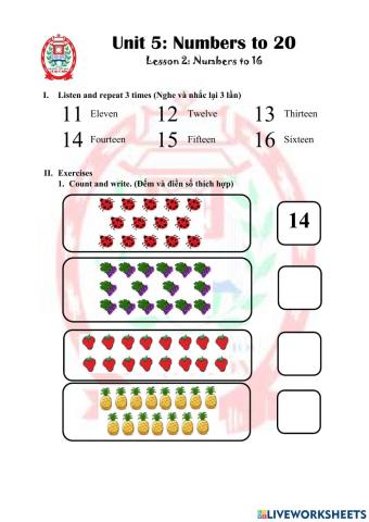 MATH 1 Numbers to 16