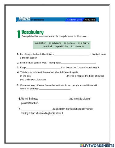 Pioneer PRE INTERMEDIATE Module 11B