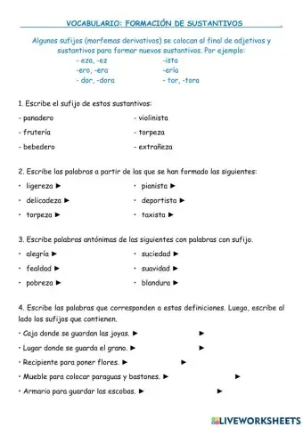 Sufijos formación sustantivos