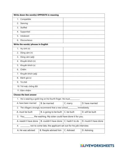 Recap Vocab From 1-4