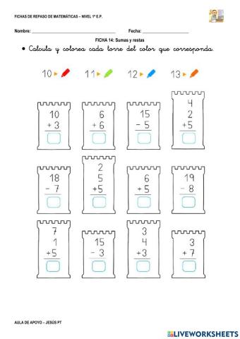 Ficha Matemáticas 14-1EP-Sumas y restas