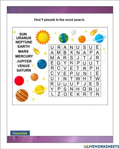 Y3 M10 The Solar System Word search Reading