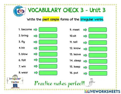 U3.vocab check 3 - IRREGULAR VERBS