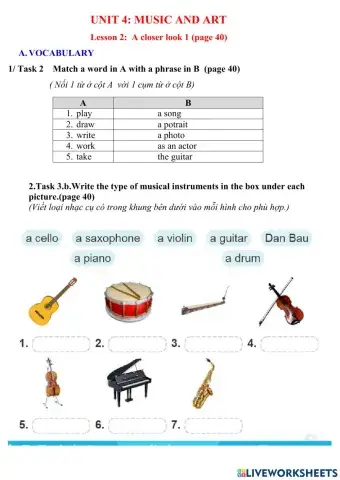 English 7, Unit 4: Music and art - A closer look 1