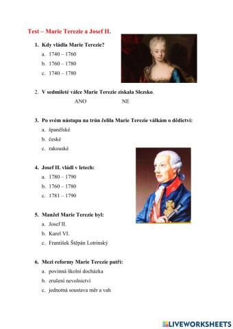 Test - Marie Terezie, Josef II.