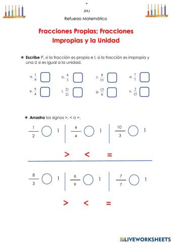 Comparación de fracciones según la unidad