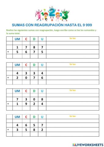 Sumas hasta cuatro cifras