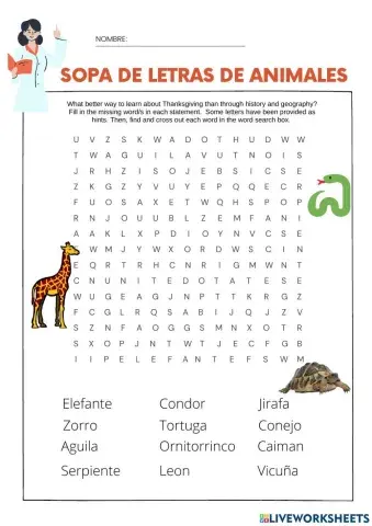 Sopa de Letras Animales