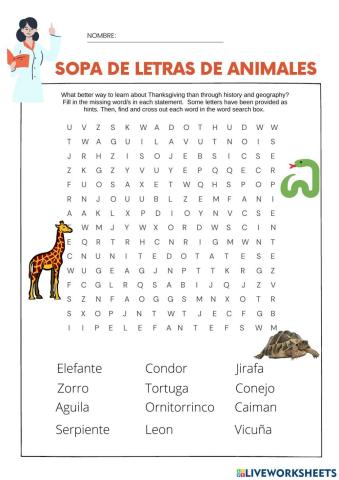 Sopa de Letras Animales