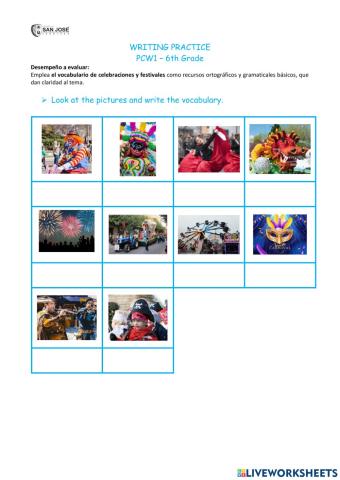 Celebrations vocabulary