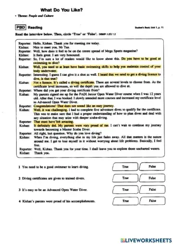 English Form 1: Unit 1 What Do You Like?