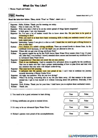 English Form 1: Unit 1 What Do You Like?
