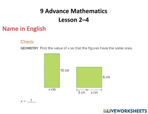 9 Advance Mathematics Lesson 2–4 Eg- 5