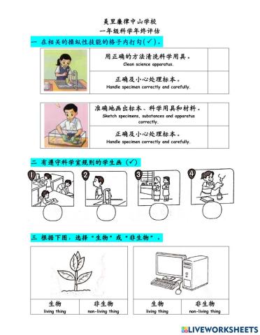 一年级科学总评估