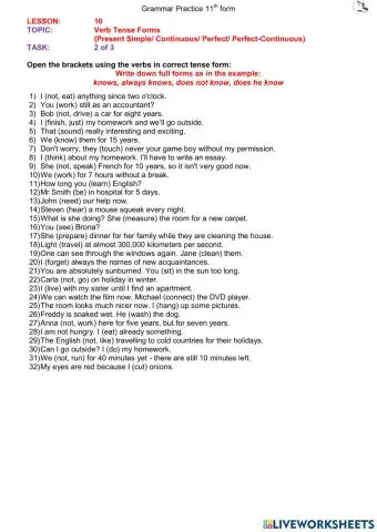 L 10 (11th form) Present Perfect-Continuous and others ex2