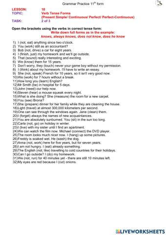 L 10 (11th form) Present Perfect-Continuous and others ex2