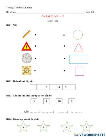 ÔN TOÁN TUẦN 1 - 12