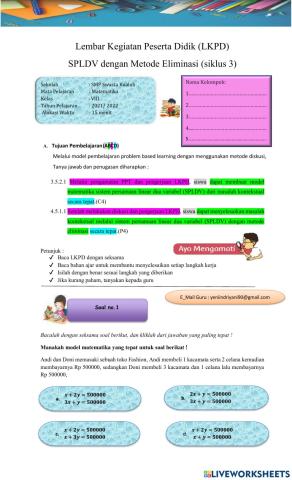 SPLDV dengan Metode Eliminasi (siklus 3)