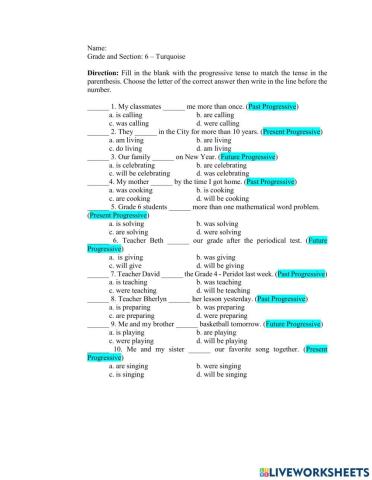 Progressive Tense Quiz