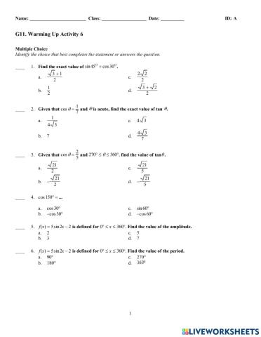 Warming up Activity 6