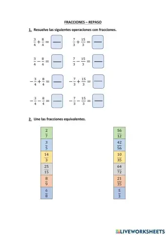 Suma, resta y fracciones equivalentes
