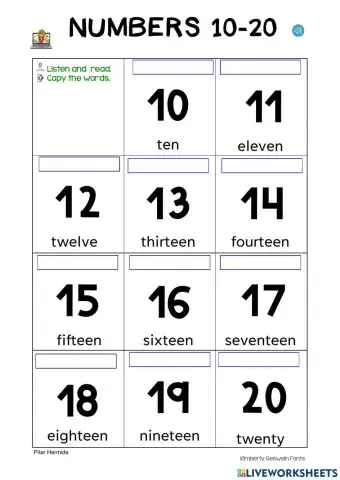 Vocabulary-NUMBERS 10-20
