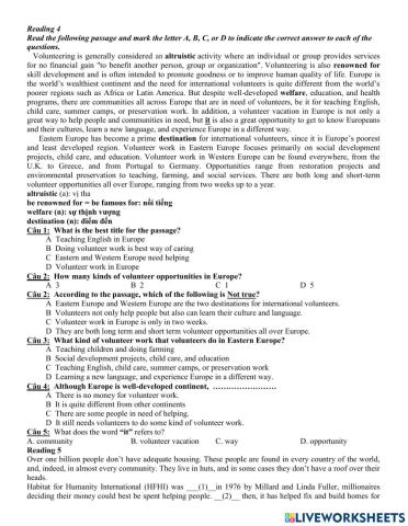 Reading unit 4 grade 10 volunteer