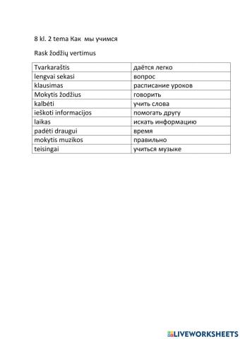 8 kl 2 tema словарь( слабые)