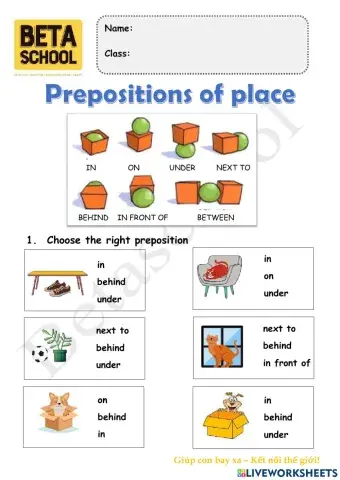 BE1A - Prepositions of place - TOPIC 3