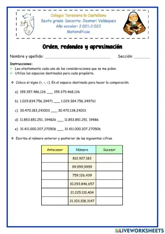 Orden, aproximación y redondeo de números naturales