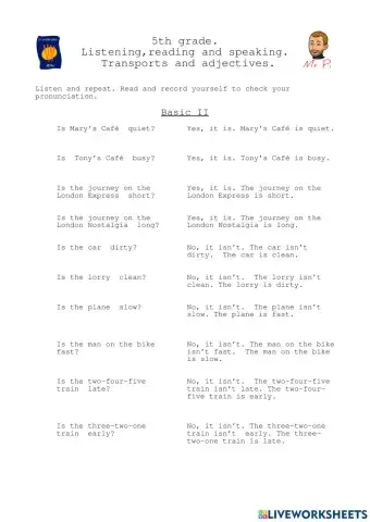 5th-Listening,reading and speaking. Transports and adjectives II