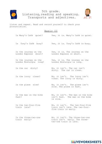 5th-Listening,reading and speaking. Transports and adjectives II