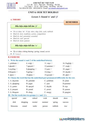 Unit 6 : Grade 6 : OUR TET HOLIDAY.